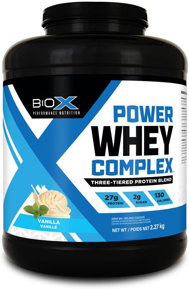 BioX Power Whey Complex | High Protein 100% Pure Whey Protein Powder | 27g Protein with Whey Concentrate, Whey Isolate, Hydrolyzed Whey | 65 Servings, 5LB (Vanilla)