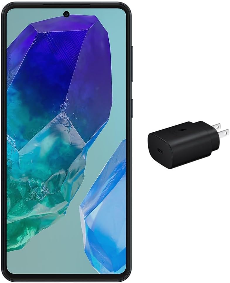 SAMSUNG Galaxy M55 5G Dual SIM (256GB, 8GB) 6.7″ 120Hz AMOLED, Snapdragon 7, 50MP 4K Camera, 4G Volte (GSM Unlocked for T-Mobile, Global) International Model M556E/DS (25W Fast Charger Bundle, Black)