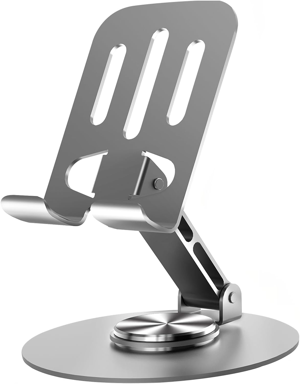 Universal Metal Cell Phone Stand, Multi-Angel Adjustable 360° Rotation Non-Slip Metal Phone Stand Compatible with iPhone 16 Pro Max and All Smartphones (Grey)