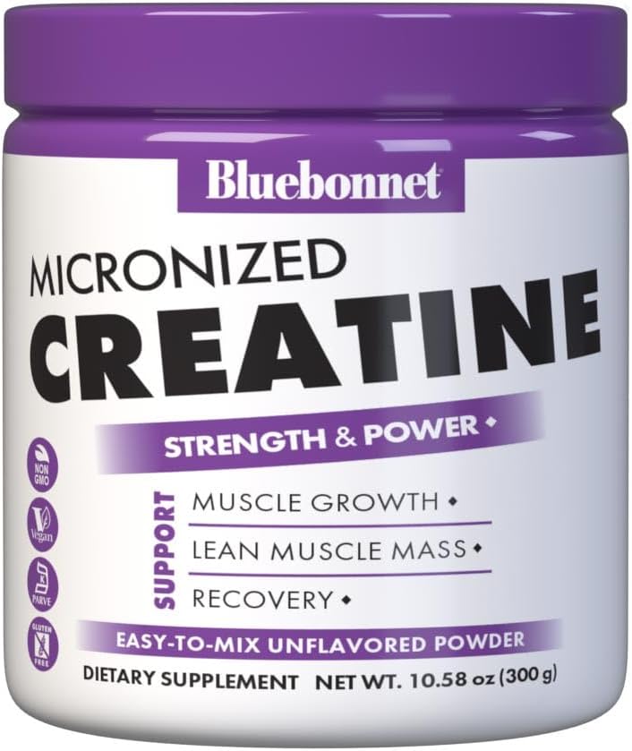 BlueBonnet Nutrition Micronized Creatine Monohydrate 5 g – Supports Lean Muscle Mass* – Non-GMO, Vegan, Kosher Certified, Gluten-Free, Soy-Free, Milk-Free – Unflavored, 10.58 OZ, 60 Servings