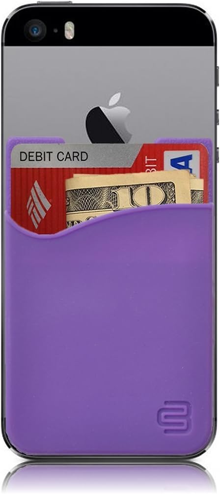 Stick On Card Holder Wallet, Credit Card Phone Wallet Case for Any iPhone or Android (Purple)