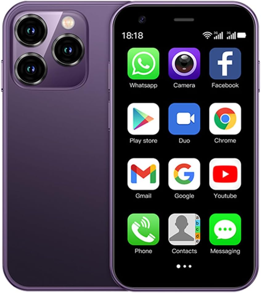 XS15 3G Mini Smartphone 3.0 Inch WiFi GPS China Mobile RAM 2GB ROM 16GB Quad Core Android 8.1 Cell Phones 3D Glass Slim Body HD Camera Dual Sim Cute Palm Smartphone (Purple)