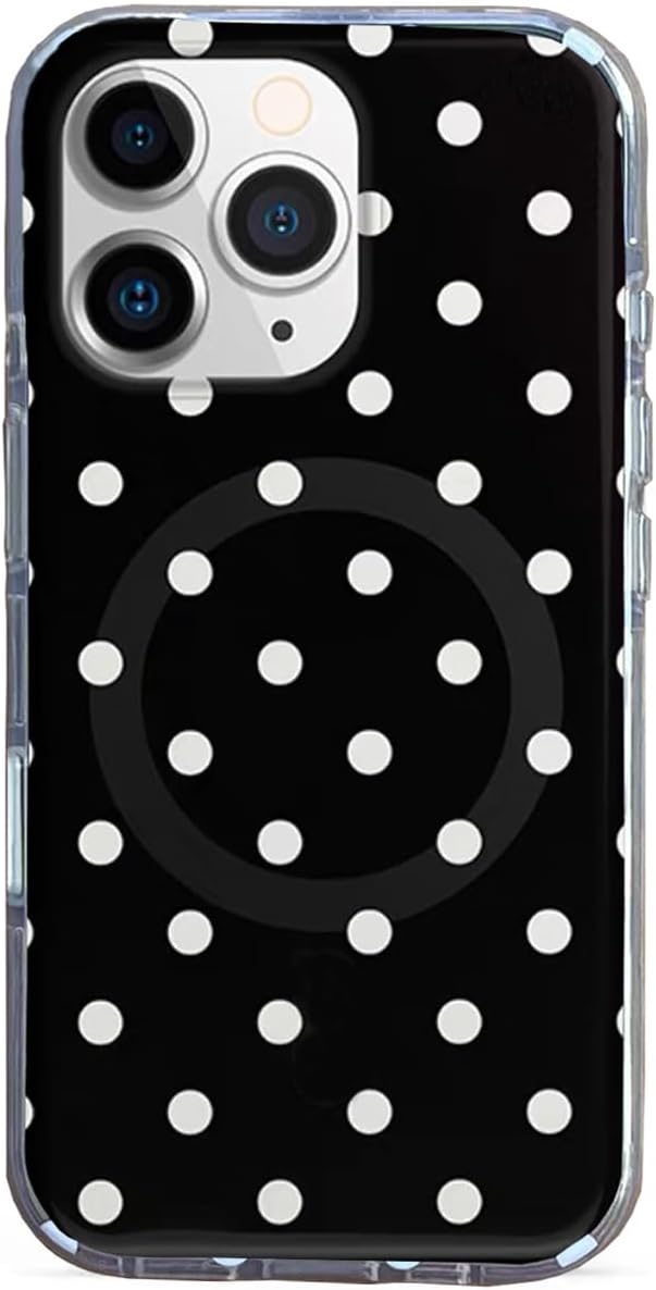 Polka Dot Phone Case Retro Cute Aesthetic Vintage Classic Phone Case Compatible with for iPhone 15, Black