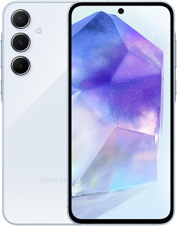 Samsung Galaxy A55 5G A556E 128GB Dual-SIM GSM Unlocked Android Smartphone (Latin Variant/US Compatible LTE) – Awesome Ice Blue