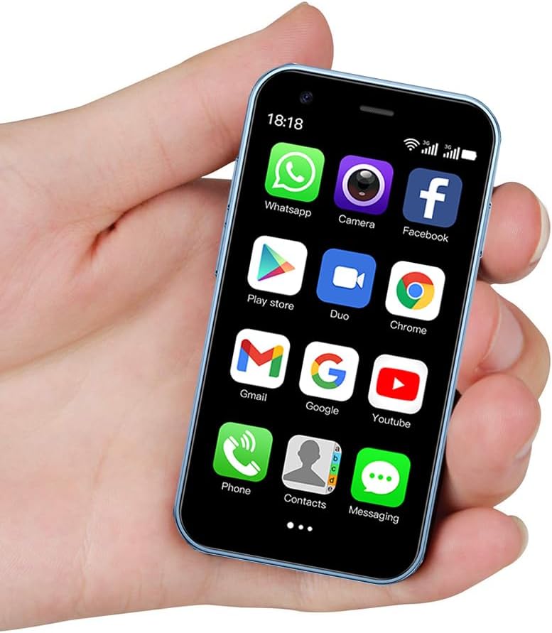 Mini Smartphone, Mini Phone Unlocked Cell Phone 3.0 Inch Android 3G Small Mobile Child Phone Quad Core 2G+16G 5.0MP Dual SIM High Definition (Blue)
