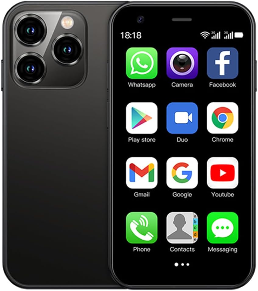 XS15 3G Mini Smartphone 3.0 Inch WiFi GPS China Mobile RAM 2GB ROM 16GB Quad Core Android 8.1 Cell Phones 3D Glass Slim Body HD Camera Dual Sim Cute Palm Smartphone (Black)