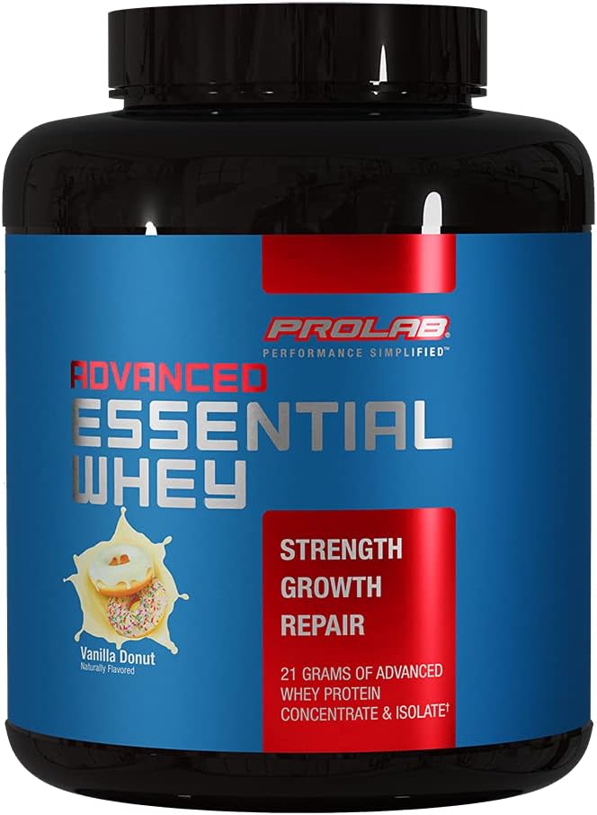 ProLab Advanced Essential Whey-Blend of Premium Whey Concentrate and Ultra Pure Whey Isolate Protein – BCAAs & Natural Enzymes (Vanilla Donut, 5 LB)