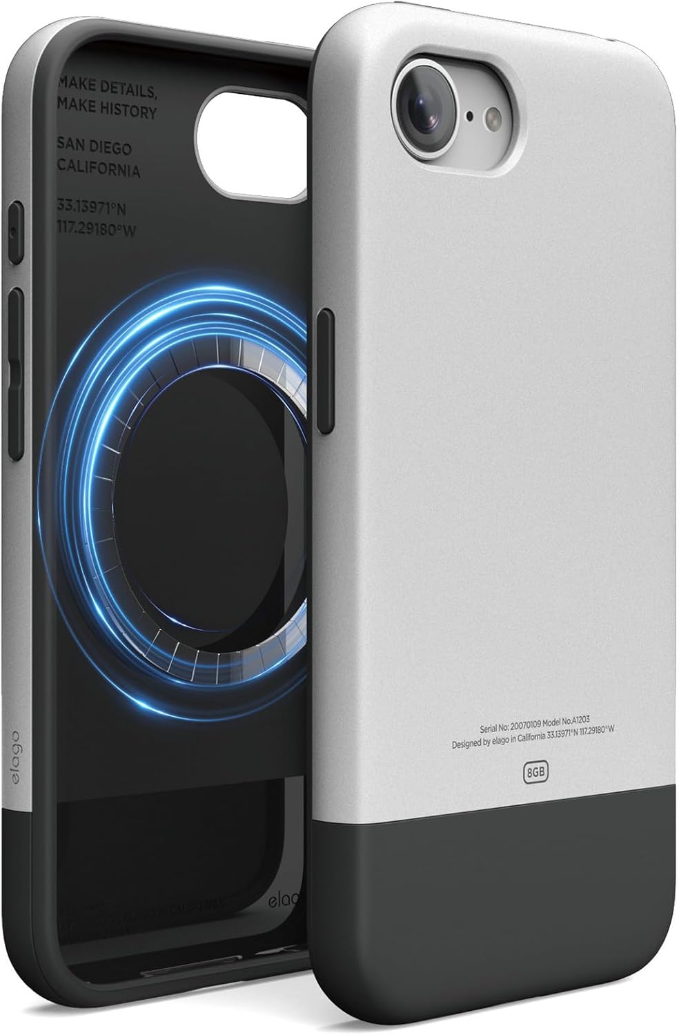 elago Magnetic Original 2G Case Compatible with iPhone 16e Case 2025, Precise Camera Cutouts, Strong Magnetism, Full Body Protective Cover, Shockproof, (Silver/Black)