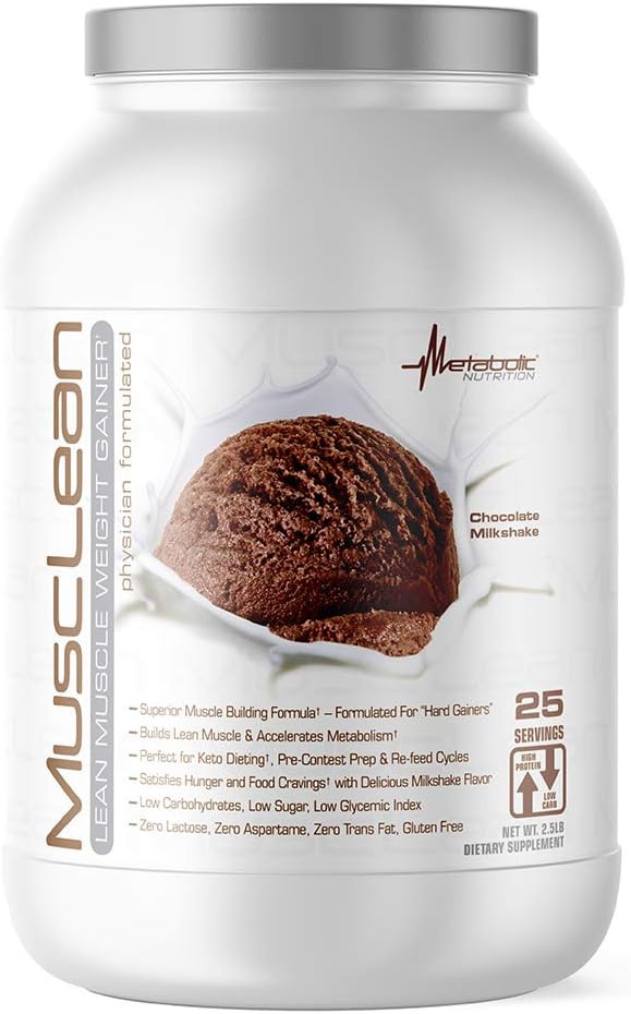 Metabolic Nutrition – Musclean – Milkshake, Whey High Protein Meal Replacement, Maintenance Nutrition, Low Carb, Keto Diet, Digestive Enzymes, Chocolate, 2.5 Pound (25 ser)