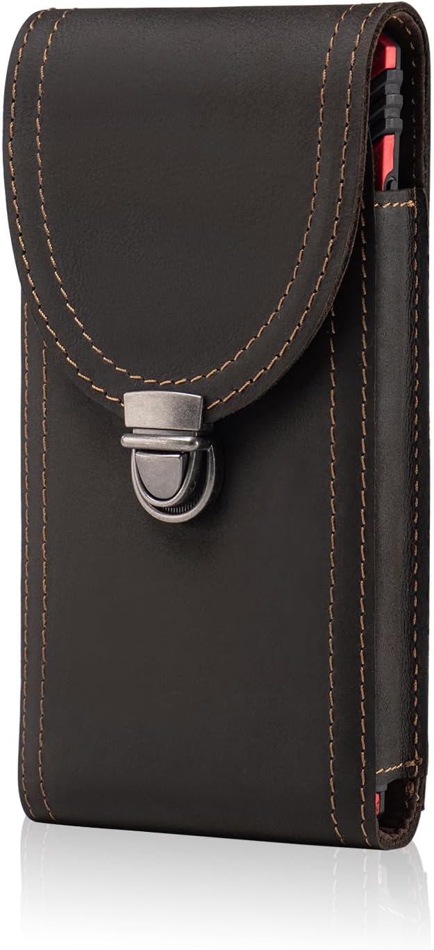 Hengwin Genuine Leather Cell Phone Holster for Belt, Belt Pouch Phone Holder Fit for iPhone 16 Pro Max 15 Pro Max 14 Pro Max Samsung Galaxy S25 Eege S25 Ultra S24+ Belt Case with Belt Clip (Black)