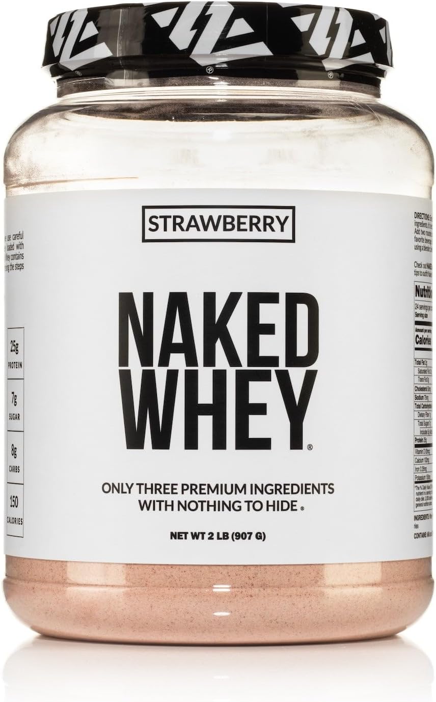 NAKED Strawberry Whey Protein Powder, Only 3 Ingredients, 25g Grass Fed Whey Protein Powder, Aid Muscle Growth & Recovery – 24 Servings