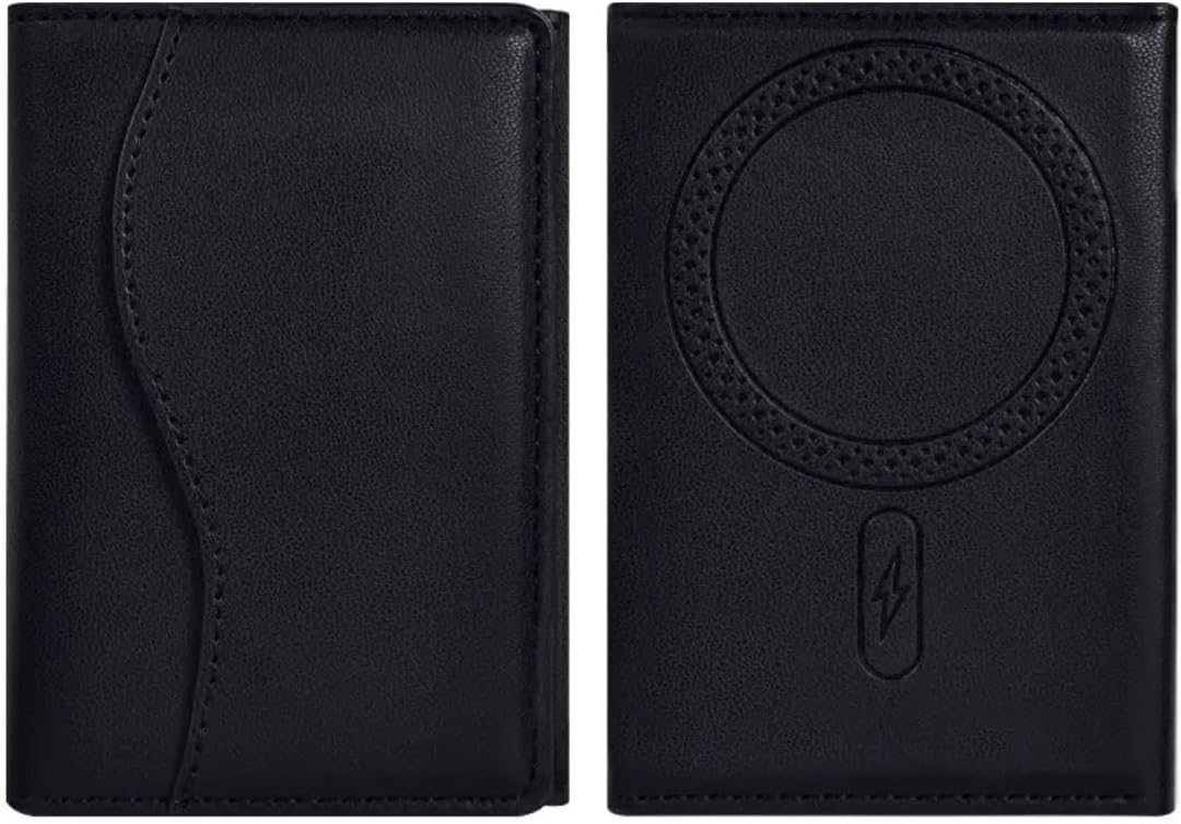 Magnetic Mag Safe Wallet for iPhone 16/15/14/13/12 & Pro/Max – Strongest 6-Card Holder with RFID Protection, Lightweight Leather Phone Wallet Stick On, Compatible with Mag-Safe Cases (Black)