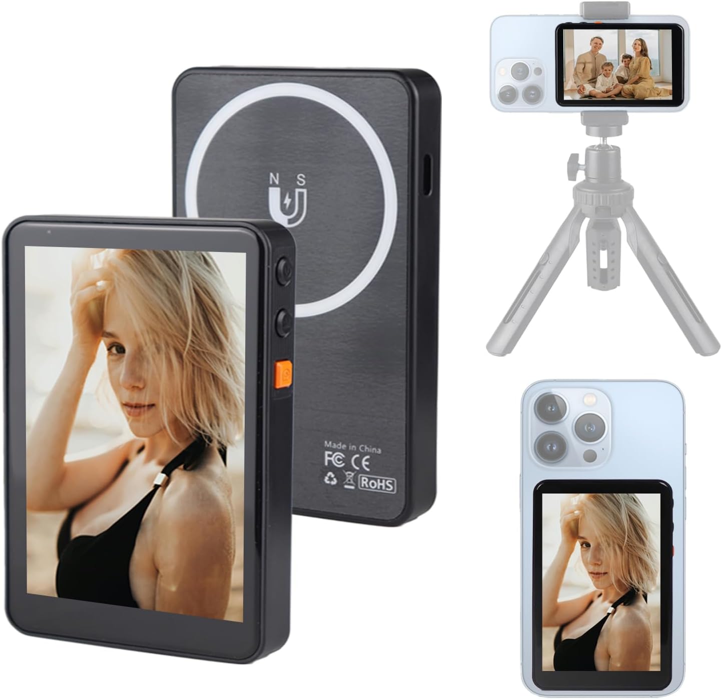 Selfie Monitor Screen for iPhone & Android, 1080P Wireless Magnetic Back Camera Monitor for Vlog, TikTok, and Live Stream