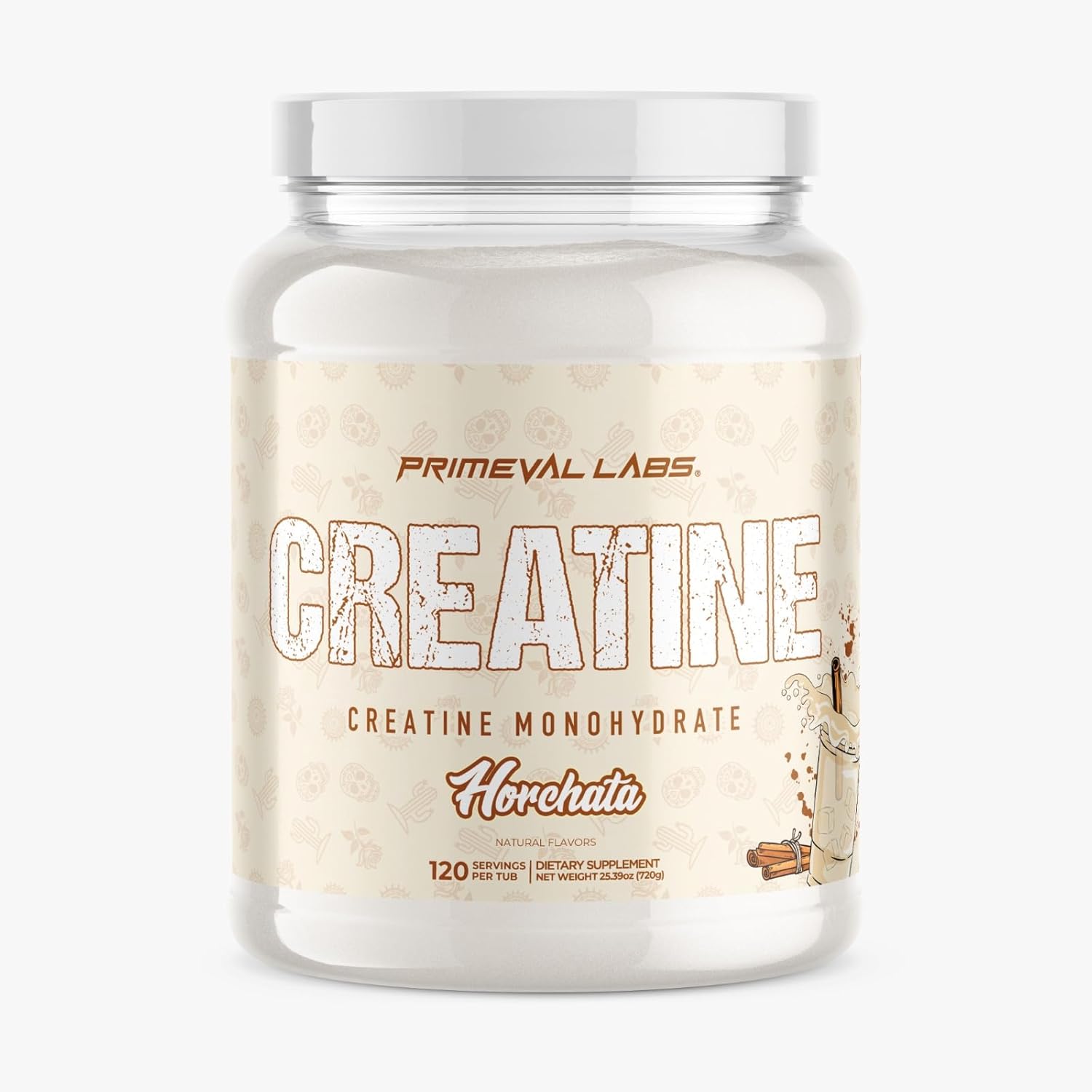 Primeval Labs Creatine Monohydrate | Muscle Recovery + Builder for Men & Women | Workout Supplements Easy to Mix | Horchata | 120 Servings | 5g Creatine Per Serving