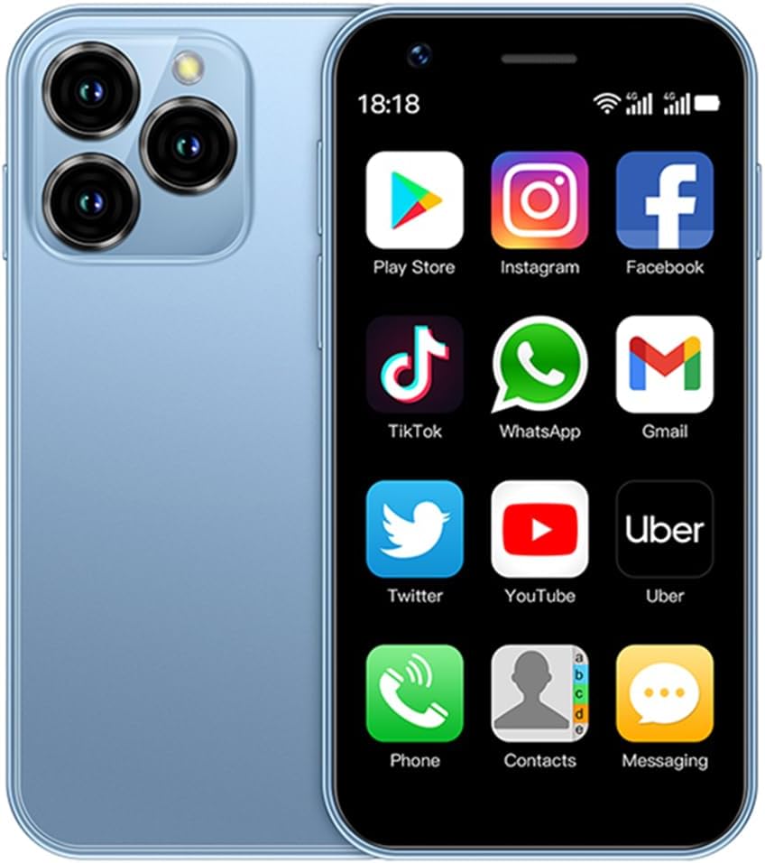 XS16 Mini 4G Smartphone 3.0 Inch Quad Core Dual Sim Ultra Thin Unlocked Android 10.0 Card Mobile Phone WiFi Bluetooth Hotspot Student Pocket Cellphone (Blue 2GB+ 16GB)