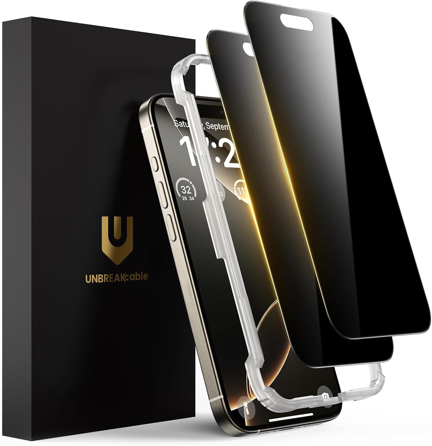 UNBREAKcable Privacy Screen Protector for iPhone 16 Pro Max, Anti-Spy Shatterproof Tempered Glass [True 28°Anti Spy] [9H Hardness] [Easy Installation Frame] Black Protector for iPhone 6.9″ – 2 Pack