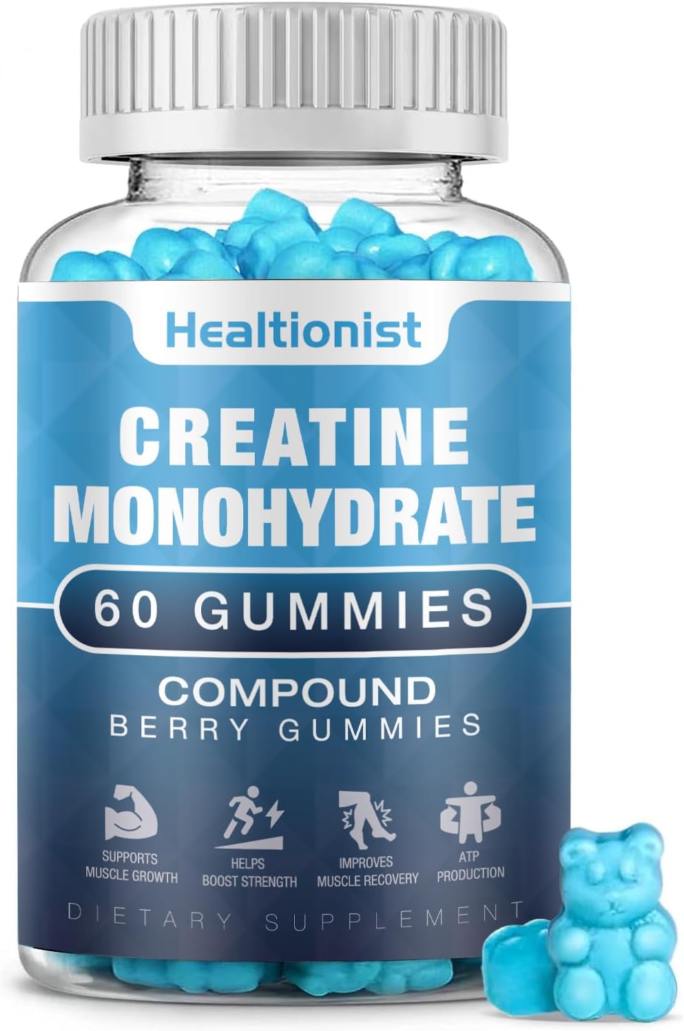 1 Pack Creatine Monohydrate Gummies for Men & Women, Chewable Creatine Monohydrate for Muscle Strength & Growth, Muscle Builder, Energy Boost, Pre-Workout Supplementm, Vegan, 60 Counts