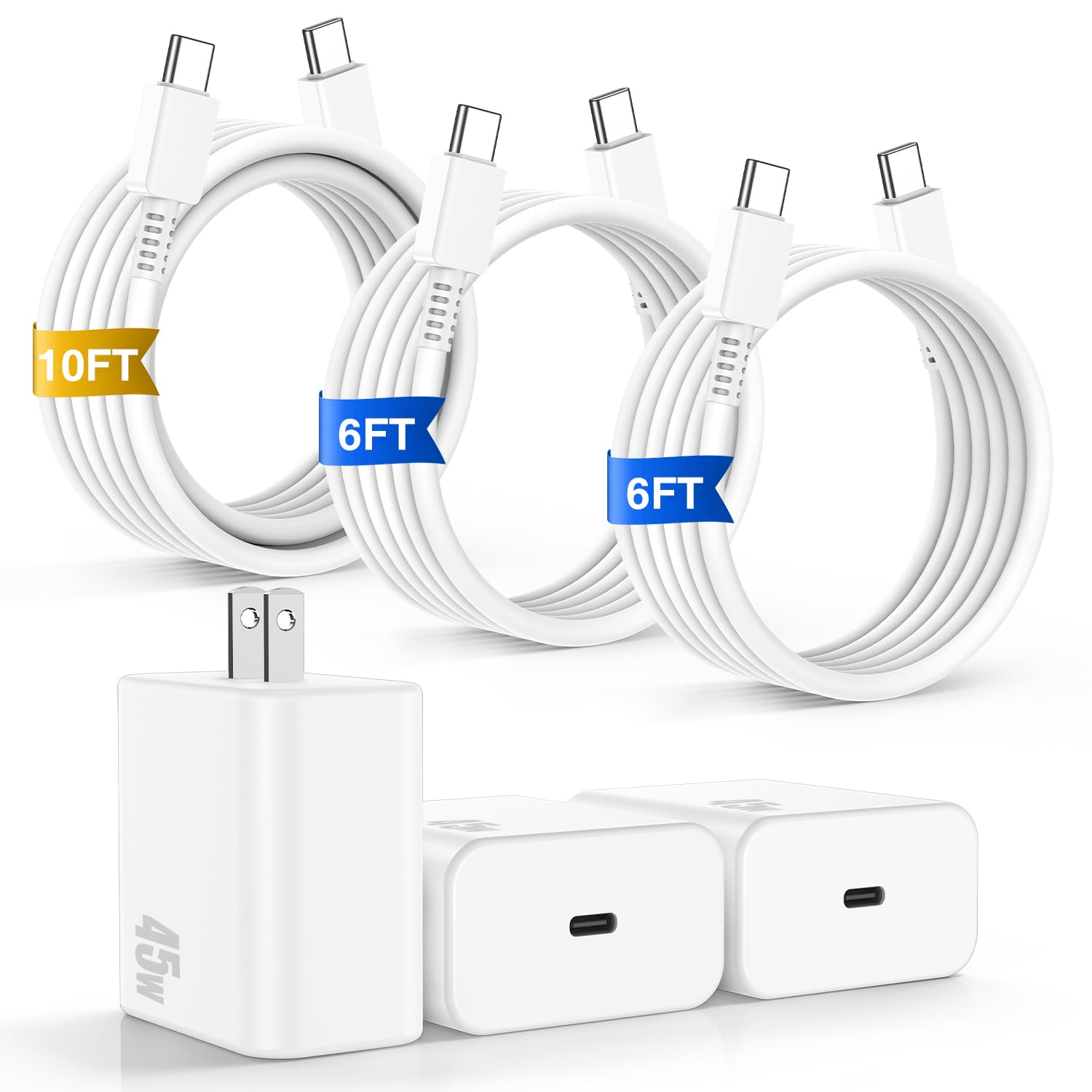 iPhone 16 Pro Max Charger Fast Charging, 45W Super Fast USB C Chargers for iPhone 16 15 6FT+6FT+10FT Type C Chargers Cord with Fast Charger Block for iPhone 16/16 Pro Max/15/15 Pro Max/iPad/ GalaxyS24