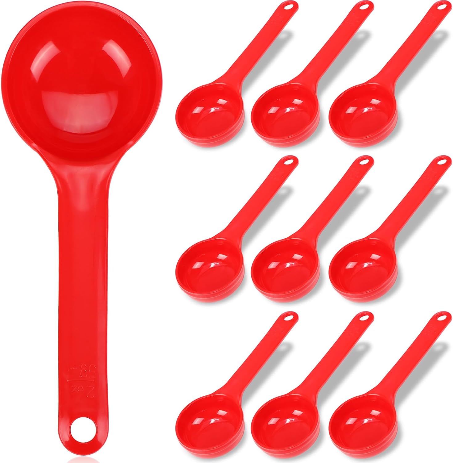 10 Pcs FoodService Products Measure Spoon with Short Handle 2 Ounces Measuring Scoop Miser Food Grade Solid Portion Control Spoon for Oatmeal Creatine Coffee Grains Spices, Powders Red