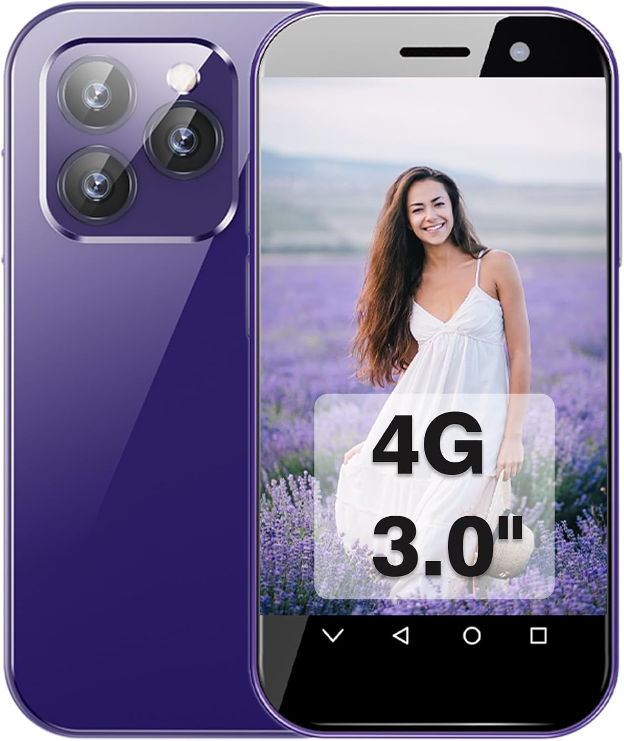 Mini Smartphone 4G 3.0″ HD Screen XS14Pro Dual Sim 2600mAh Unlocked Card WiFi,MP3,Android9.0 Small Phone Student Cellphone Gift for Kid(Purple)