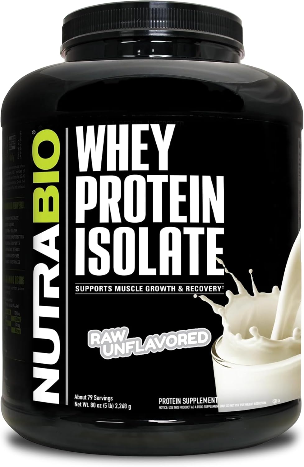 NutraBio 100% Whey Protein Isolate Protein Powder – 25g Protein with Complete Amino Acid Profile, Non-GMO, Soy and Gluten Free, Low Carb and Low Calorie Whey Protein Powder – Raw Unflavored – 5 Lbs.