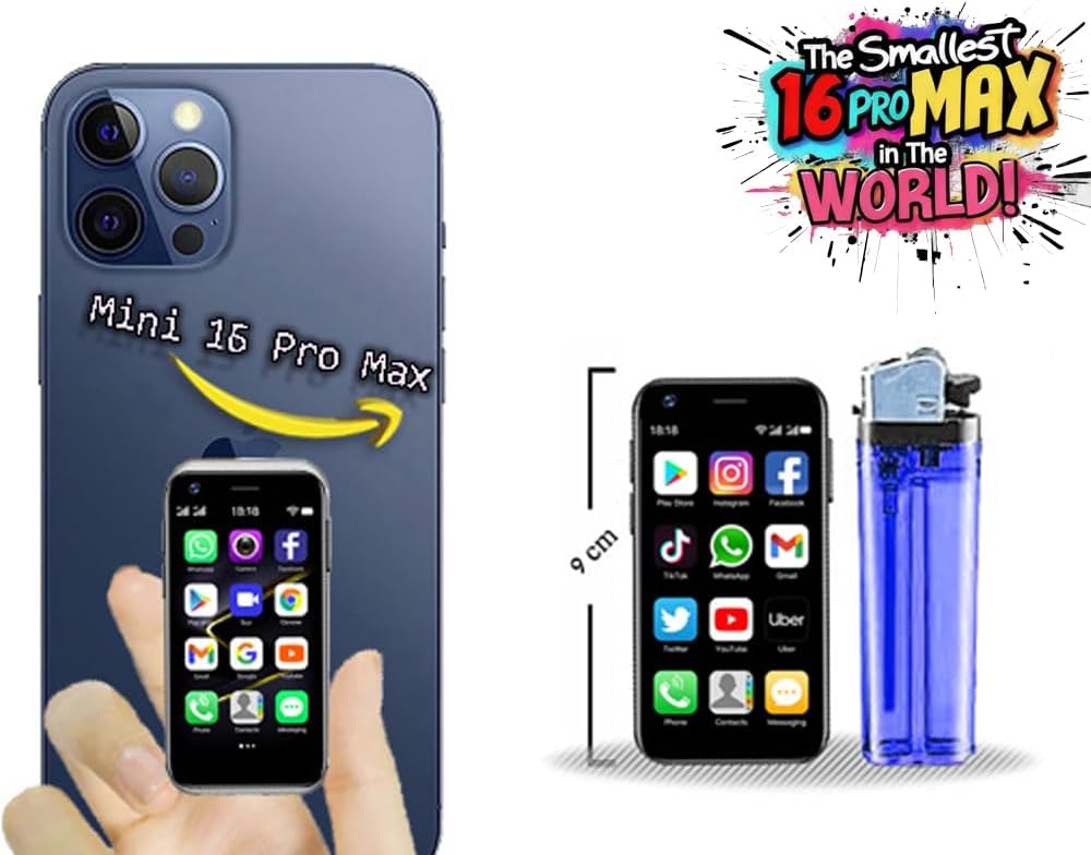 iLight Mini Smartphone 16 Pro Max – World’s Smallest 16Pro Android Mobile Phone 4G LTE Super Small Little 3″ Touch Screen. Unlocked Great for Kids Teens. 2GB RAM / 16GB ROM Tiny Pocket iPhone 16 Plus