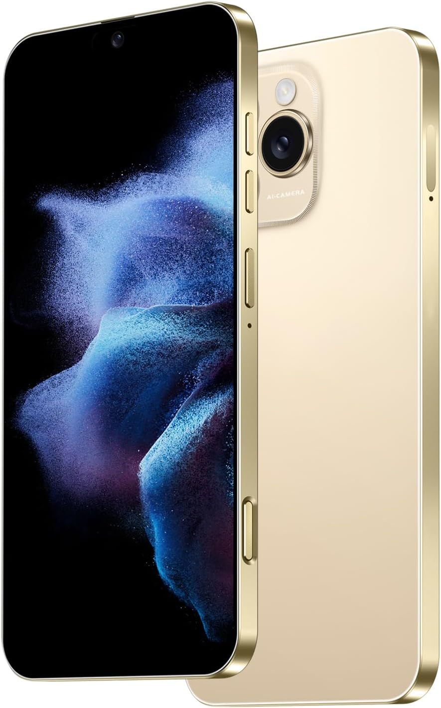 15PROMAX 5G Unlocked Smartphone,12GB+512GB Fully Cell Phone for Android 14, 6.8″ Unlocked Cell Phone, 6800mAh, 48MP+108MP Dual Camera/Dual SIM/Fingerprint Lock/Face (Gold)