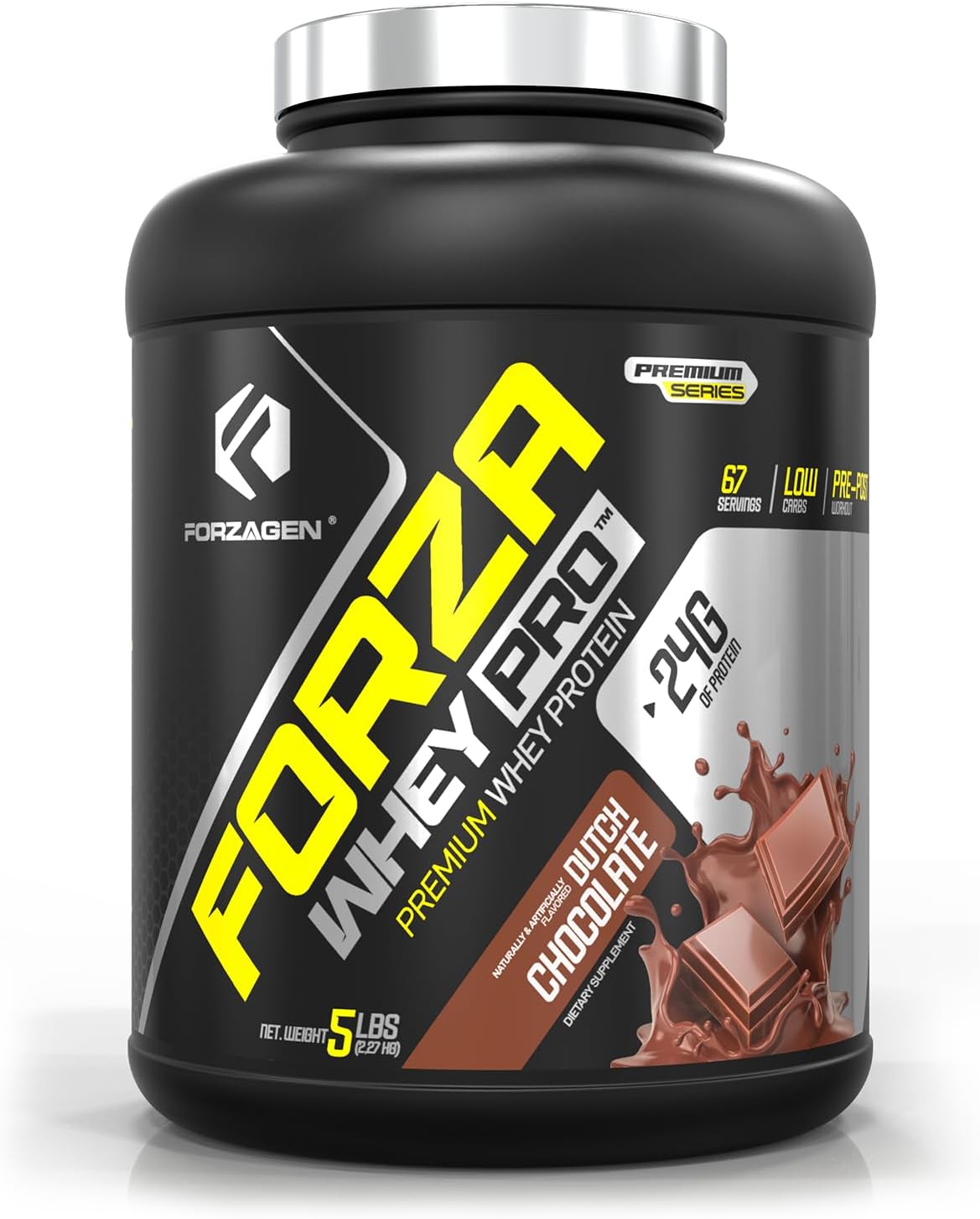 Forzagen Whey PRO Low Carb Protein Powder | 24g of Protein per Serving, No Added Sugar, Gluten Free, Premium Whey for Shakes & Mixes for Men & Women, BCAA | Dutch Chocolate, 5 lbs. (67 Servings)