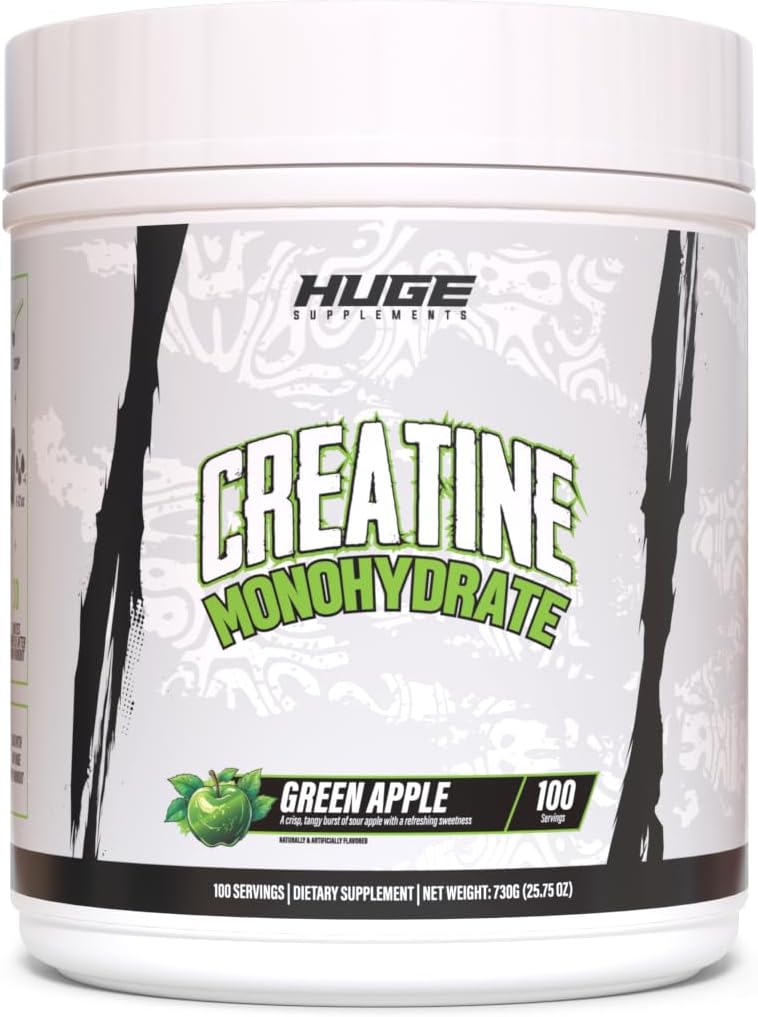 Flavored Creatine Monohydrate Powder – Green Apple Flavor, 500 Grams, Third Party Tested, Micronized for Optimal Absorption, 5 Grams Per Scoop, Delicious & Easy Mixability (100 Servings)