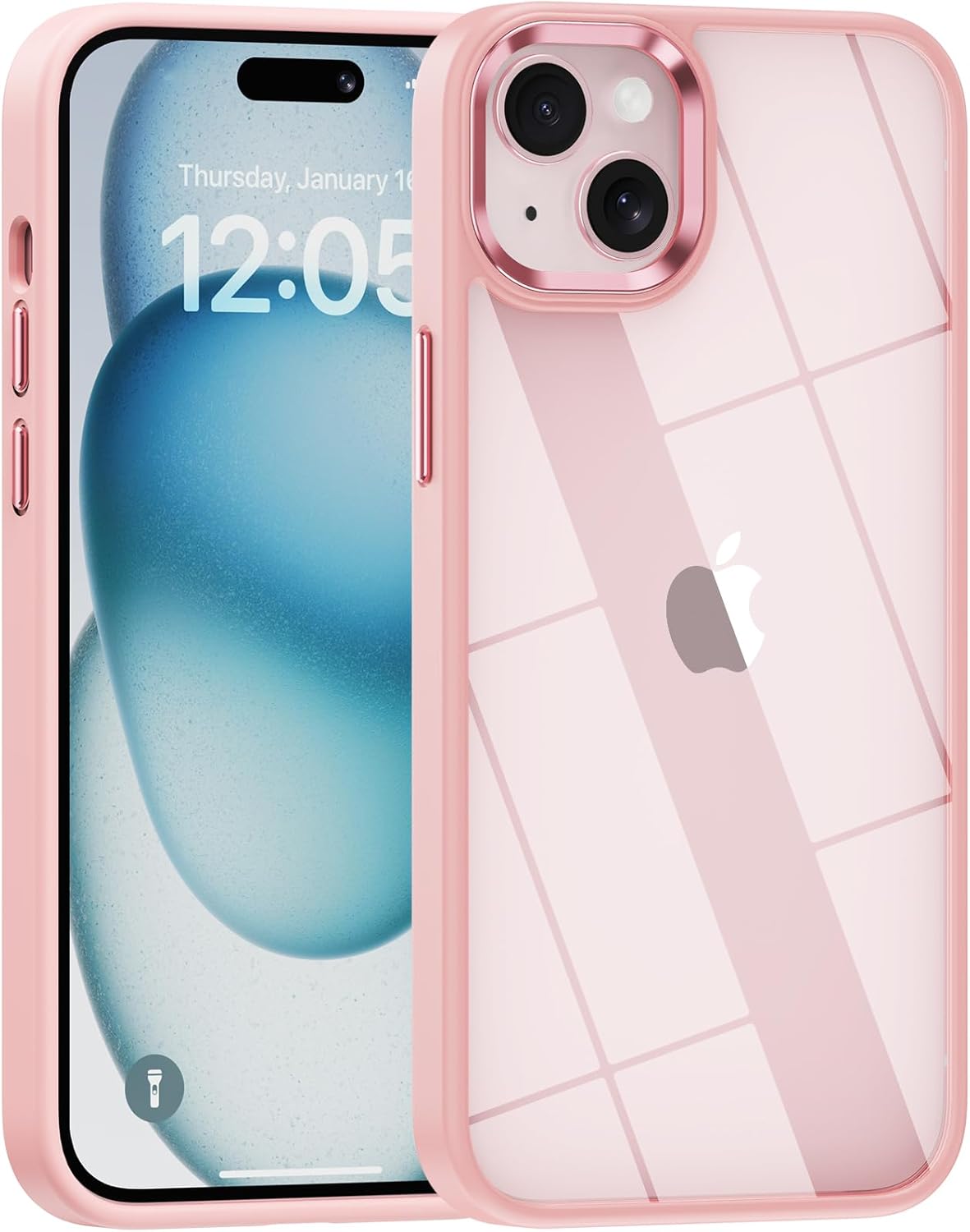 for iPhone 14 case/iPhone 13 case,Crystal Clear Hard PC Back +Soft TPU Frame Shockproof Military-Drop Protection,Classic Hybrid Case for iPhone 14/iPhone 13-6.1″，Light Pink