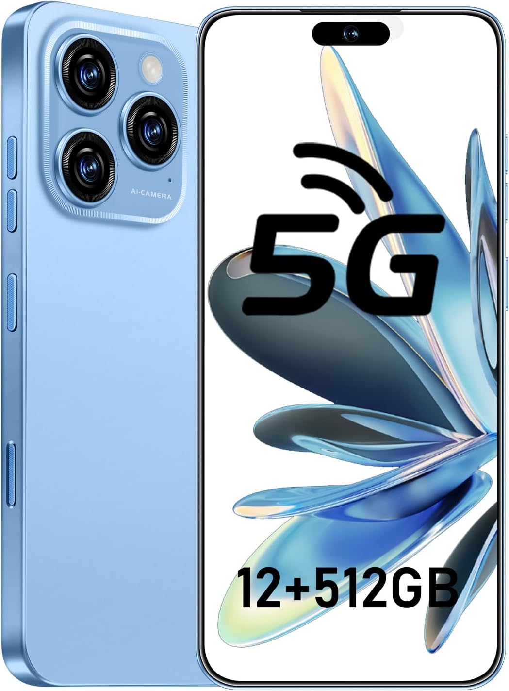Smartphone Unlocked Cell 12GB+512GB/6.99“ HD Screen Display/68MP+108MP Camera/7000 mAh, Dual SIM Card/Face Unlock/Fingerprint Button Unlock-and take Photos (Blue)