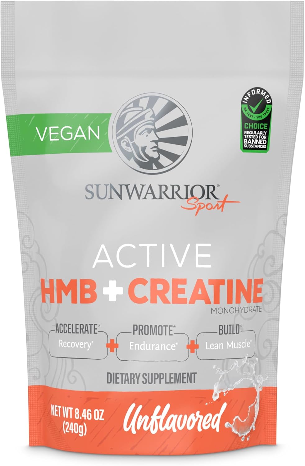 Sunwarrior HMB + Creatine Monohydrate Powder Micronized PreWorkout Leucine Recovery Supplement for Men & Women 240g Pouch | Unflavored 30 Servings