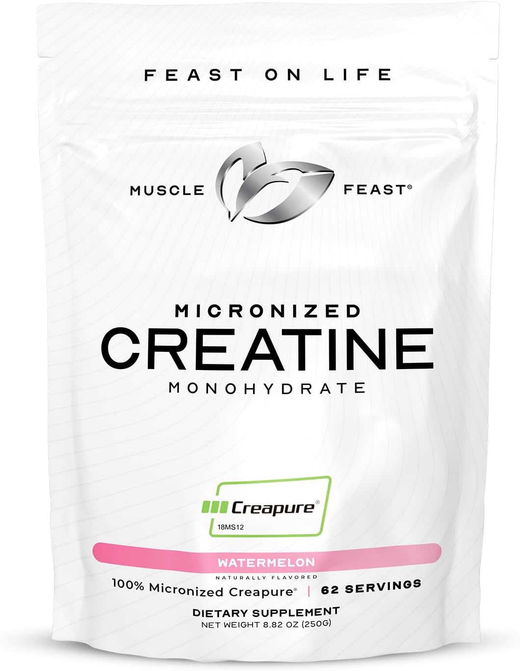 Muscle Feast Creapure – Micronized Creatine Monohydrate Powder | Premium Pre-Workout or Post-Workout | Flavored Creatine for Women & Men | Easy to Mix, Gluten-Free, Safe and Pure, (Watermelon, 250g)