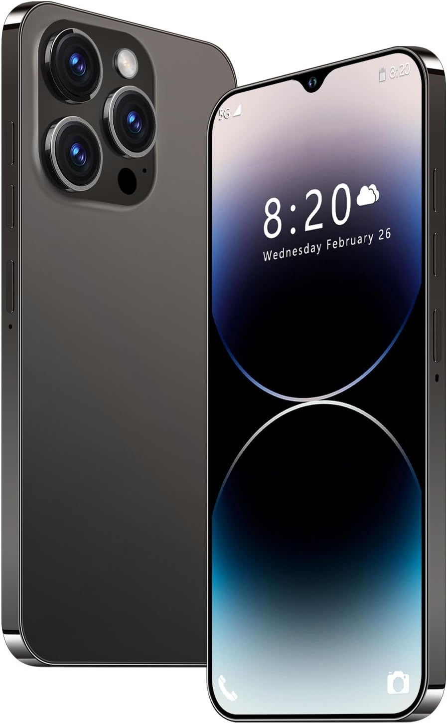 A14ProMax Unlocked Cell Phones 5G Smartphone,Android 13 Cell Phones Snapdragon 8Gen2 6.8″ HD Screen 13MP+50MP 6800mAh Support Dual SIM Fingerprint Lock GPS Face ID (8GB+256GB, Black)