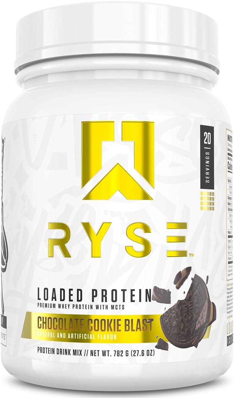 RYSE Loaded Protein Powder – Chocolate Cookie Blast – 25g Whey Protein Isolate & Concentrate with Prebiotic Fiber & MCTs – Low Carb, Low Sugar, Digestive-Friendly – 20 Servings / 1.5 lb Tub