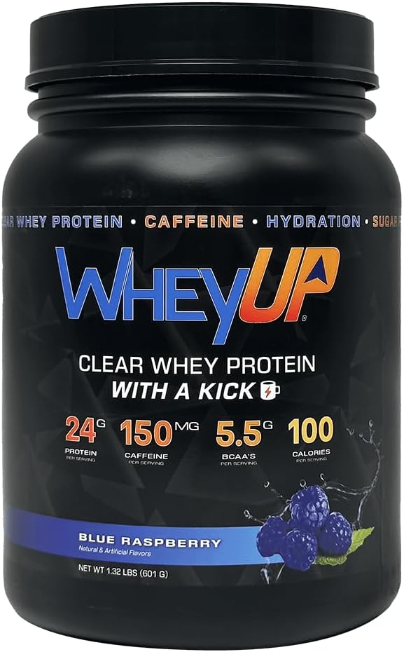 Clear Whey Protein Isolate – Blue Raspberry – 24g Protein + 150mg Caffeine – Low Foam Formula – Sugar-Free, Keto-Friendly, Hydration-Enhanced – 20 Servings