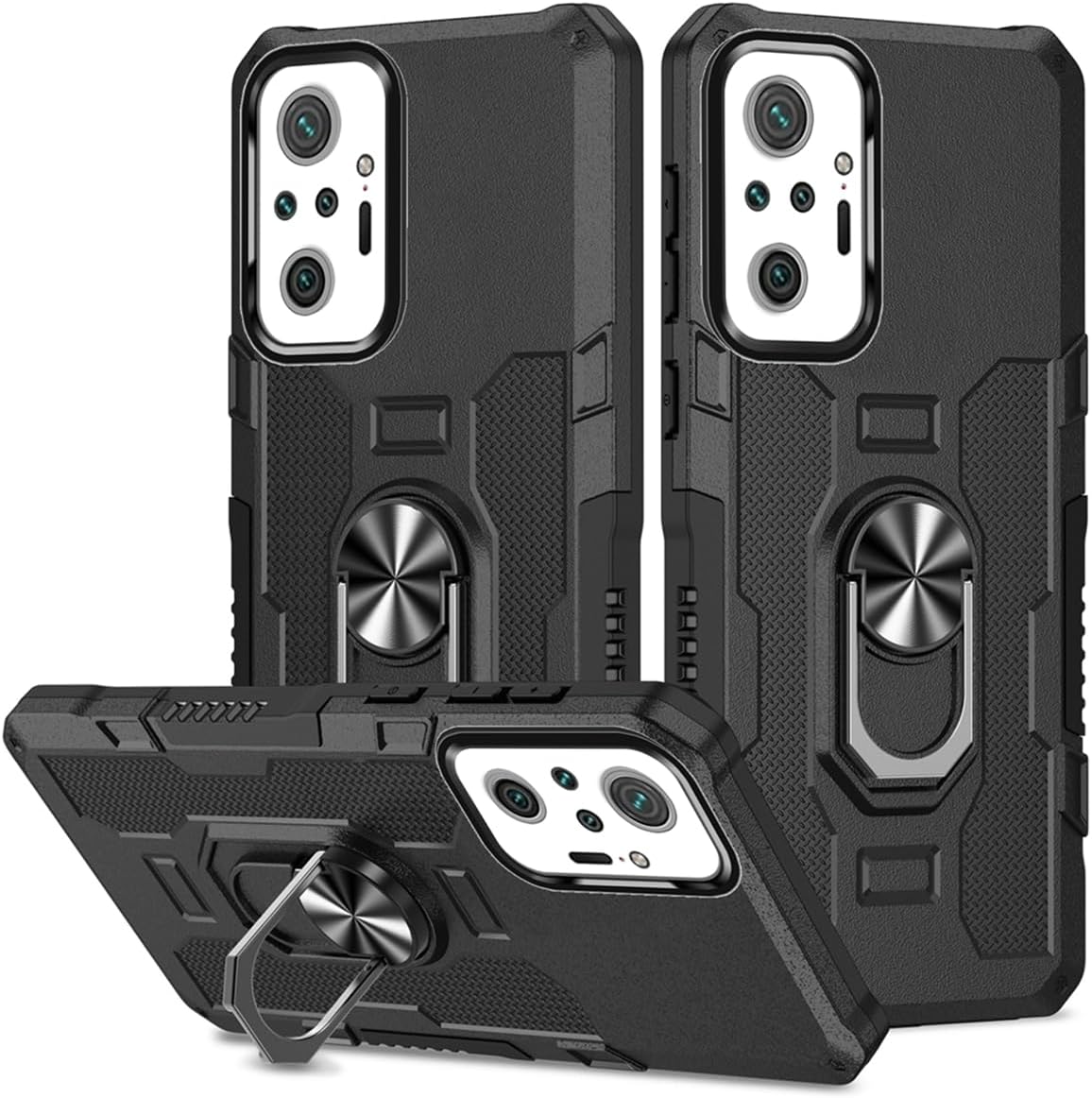 Phone Case for Redmi Note 10 Pro/Redmi Note 10 Pro Max Case, Military Grade Protective Phone Cover with Built-in Magnetic Ring Kickstand Cases for Xiaomi Redmi Note 10 Pro Black