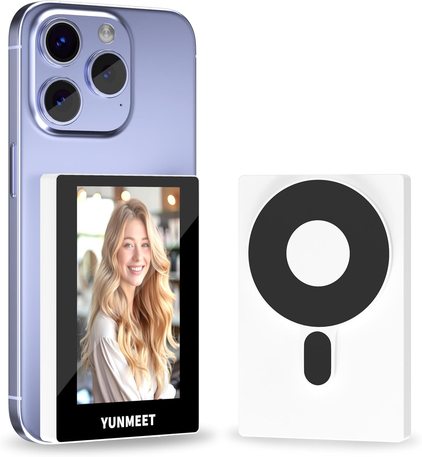 sunshot Phone Vlog Selfie Monitor Screen, Magnetic Mount Wireless Connection with Remote Control, Rear Camera for Selfie Vlog Live Stream,Compatible with iPhone/Android System, White.