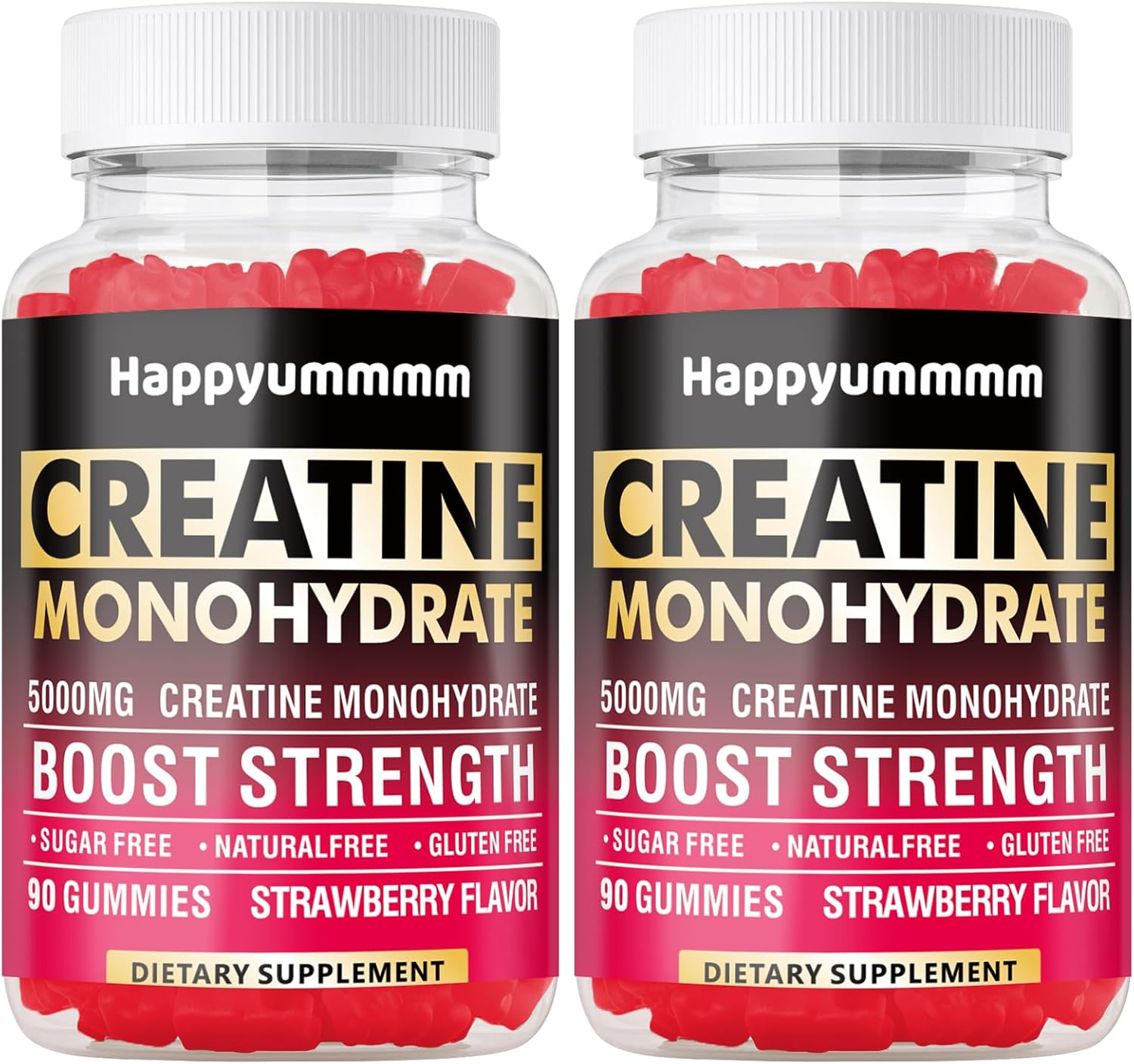 Creatine Monohydrate Gummies for Men & Women-5g of Creatine Monohydrate per Serving – Sugar Free,Vegan, Strawberry Flavor, 180 Count-2pack.