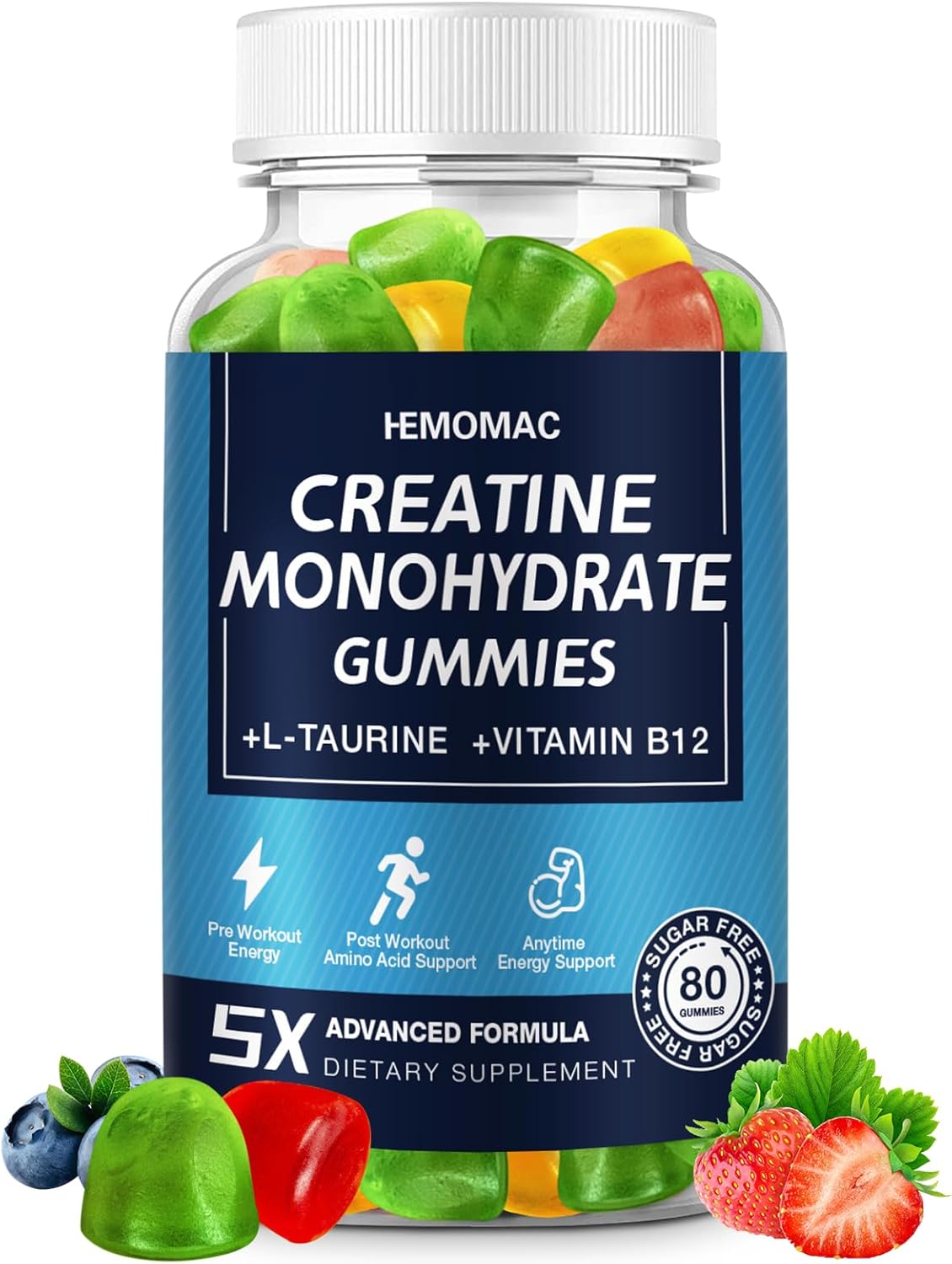 Creatine Monohydrate Gummies for Men and Women 80 Count (Pack of 1)