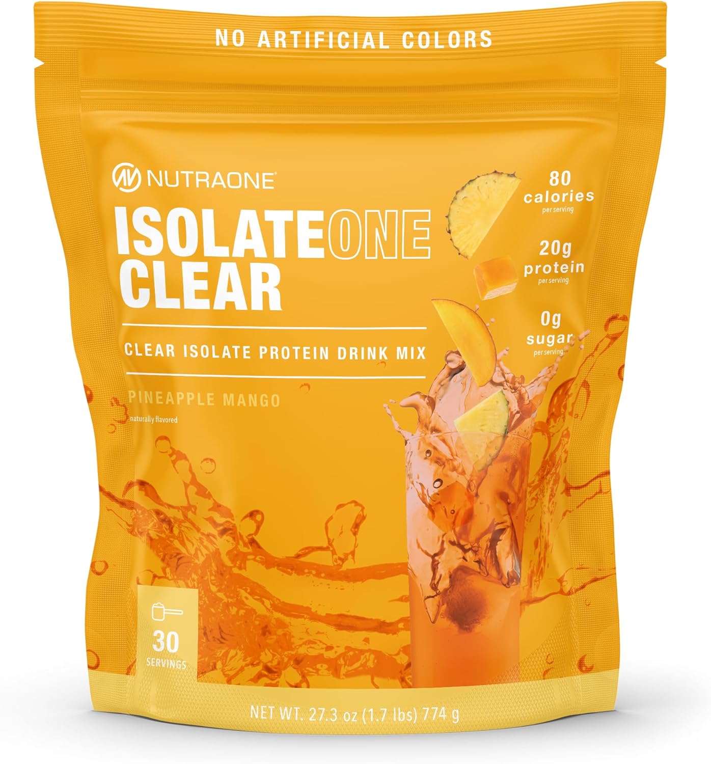 NutraOne Clear Whey Protein Powder Drink Mix, Naturally Flavored, Clear Protein Drink, 20g of Protein, Zero Sugar (Pineapple Mango – 30 Servings)