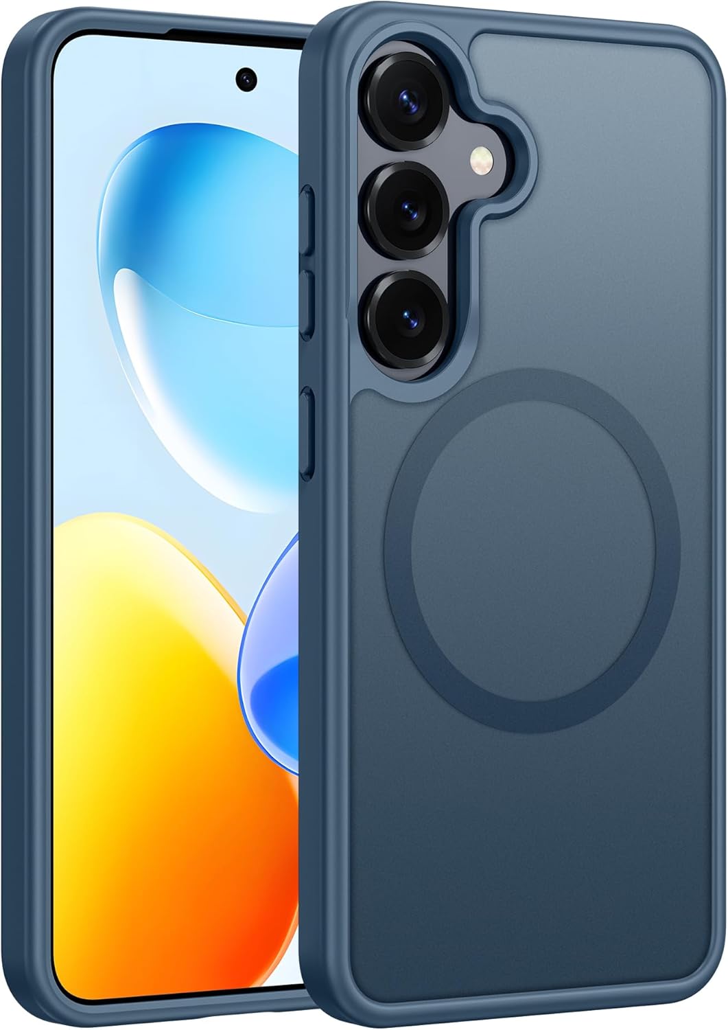 FNTCASE for Samsung Galaxy S25 Case: Magnetic Matte Textured Military Grade Drop Protection Translucent Cell Phone Cover – Slim Rugged Durable Shockproof Protective Bumper Cases- 6.2 inches(Blue)
