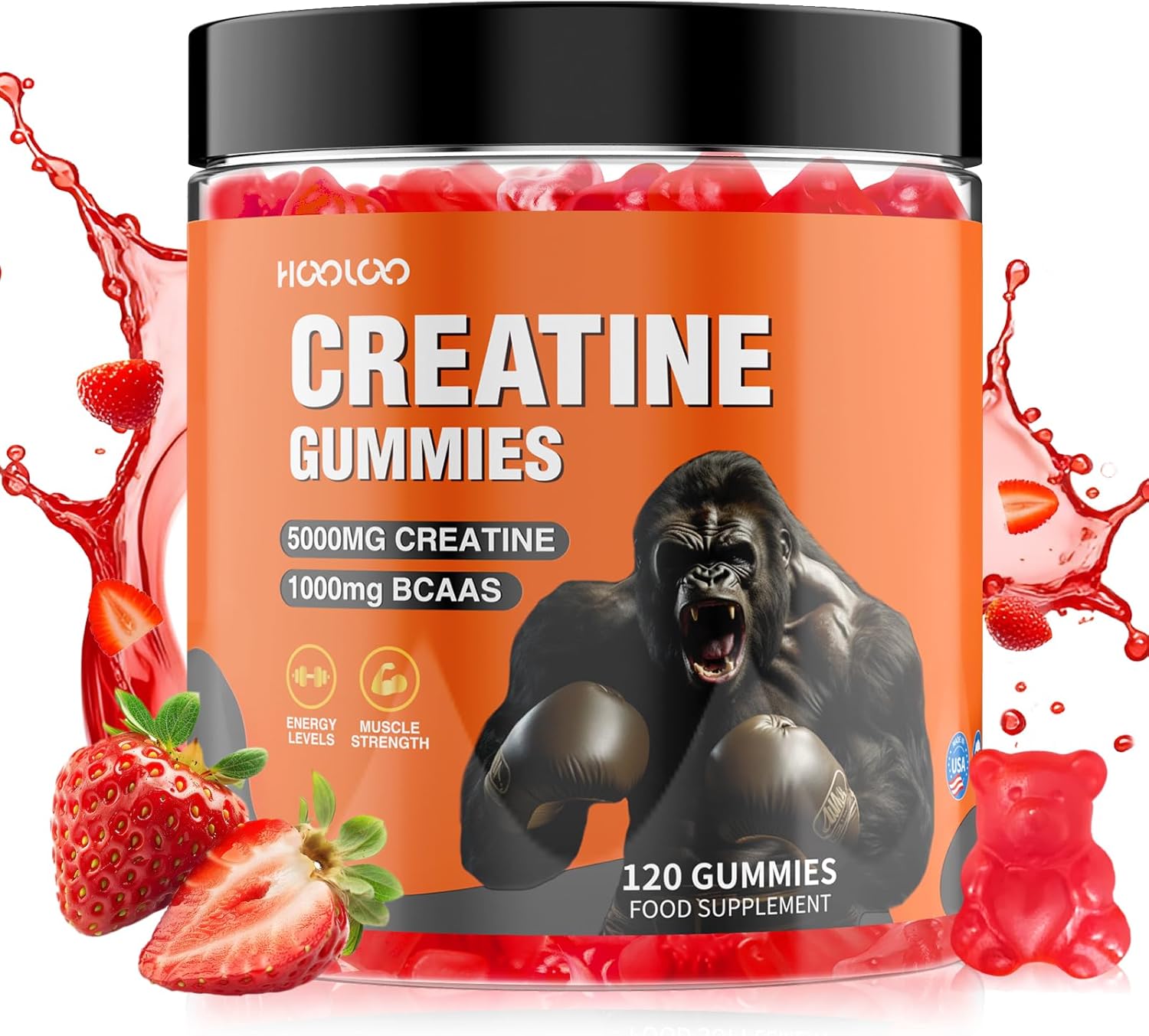 Creatine Gummies 5000mg Creatine Monohydrate with 1000mg BCAAs per Serving for Men & Women, Vegan & Sugar-Free, Easy Pre/Post Workout Gym Support for Performance and Muscle Power (2 Month Supply)