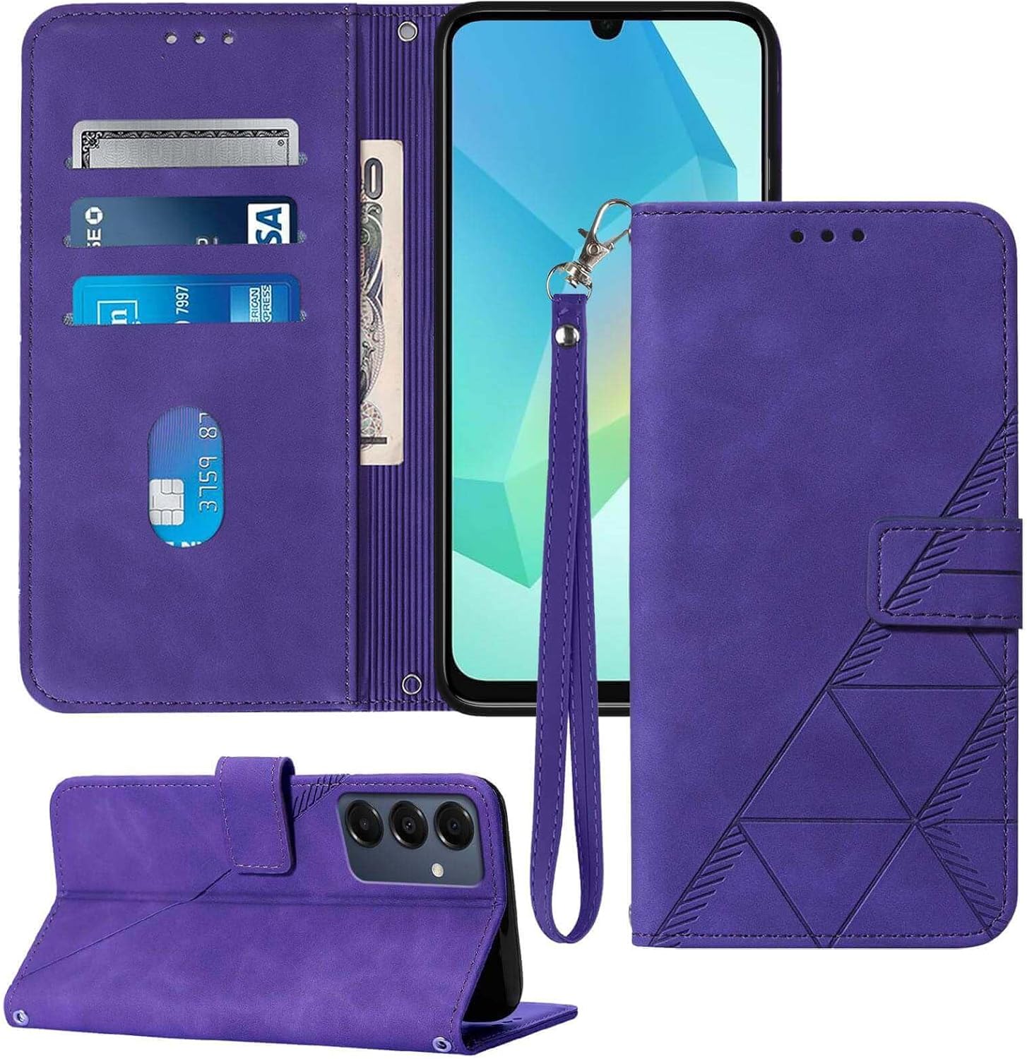for Samsung A16 5G Case Wallet,Card Holder Slots Wrist Strap TPU Interior Protective Phone,Stand PU Leather Folio Flip Cases Cover for Galaxy A16 (Purple)