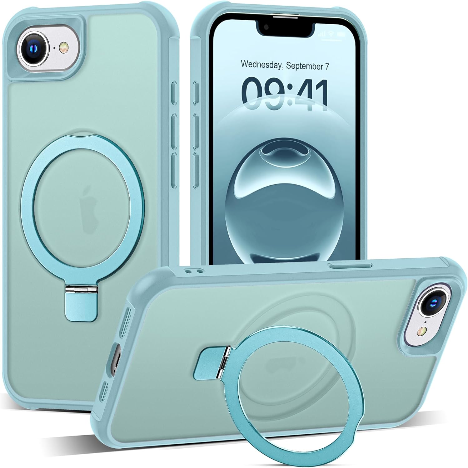 Compatible with iPhone 16E Case with Invisible Magnetic O-Ring Stand Military-Grade Translucent Case for iPhone 16E 6.1″ 2025 [Compatible with Mag-Safe][Great Grip Feeling], Blue
