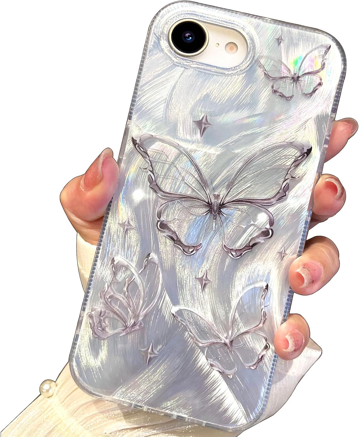 I-MGAE-IN-AR Compact Case for iPhone 16e Shiny Silver Butterfly Design,Cute Trendy Soft Slim TPU Shockproof Protective Phone Cases Cover for Women Girls Aesthetic Glitter