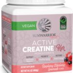 Sunwarrior Creatine for Women Monohydrate Powder Micronized Pre Workout Recovery Supplement Support Muscle Building Strength Training Cognition | Vegan and Easily Mixes 50 Servings, Raspberry Lemonade