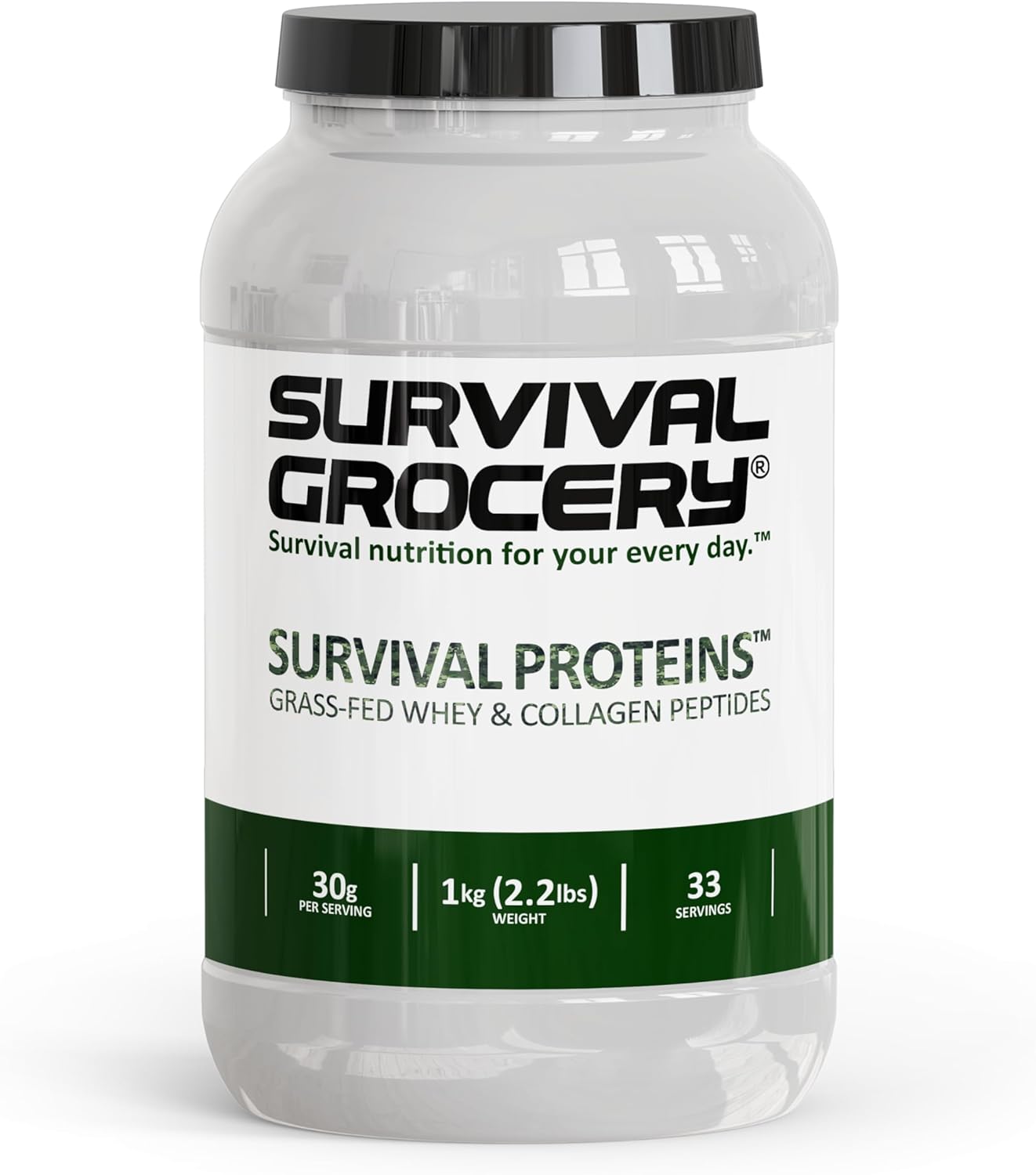 Survival Grocery® Survival Proteins™ Grass-Fed Whey Protein & Collagen Peptides (Types I & III), Unflavored, Gluten Free, Muscle Recovery, Skin, Hair, Nail, Joint Support, 1kg/2.2 lbs