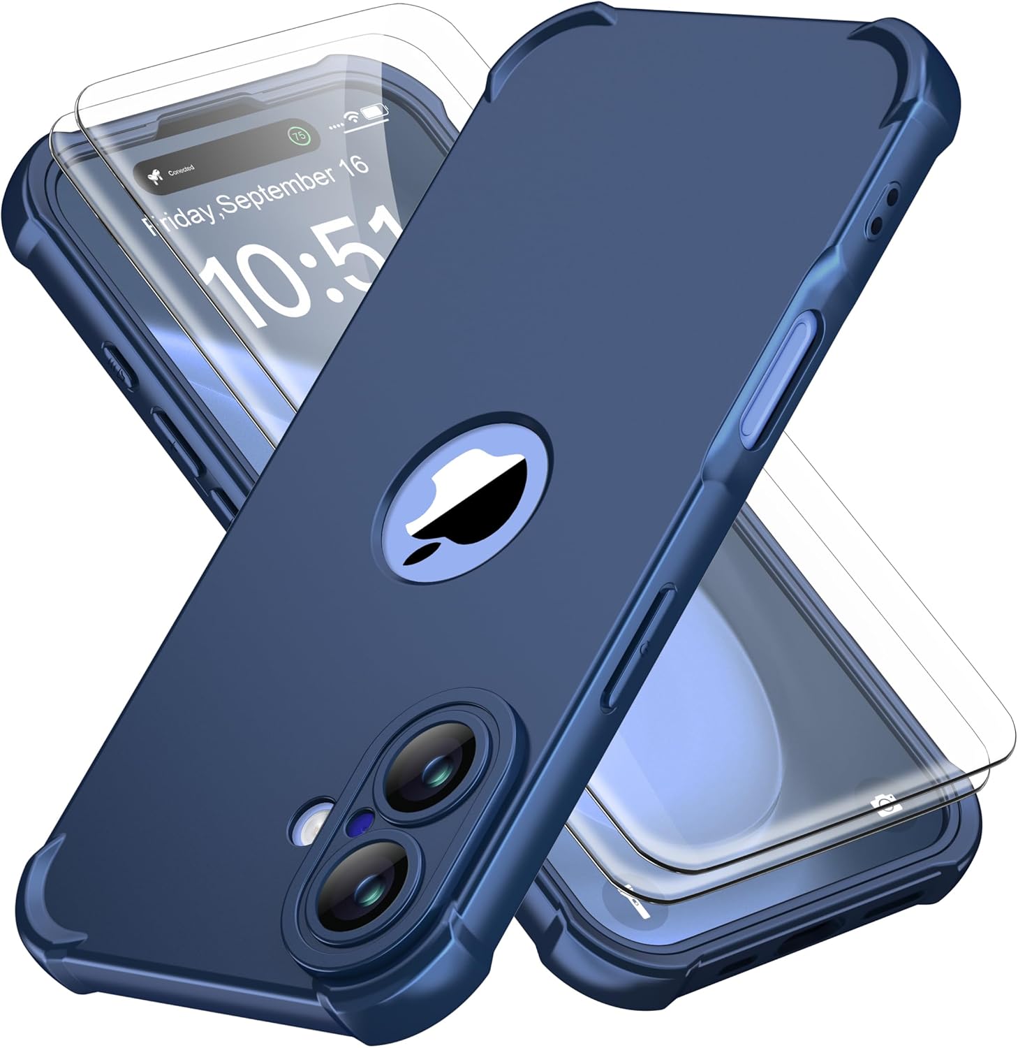 ORETECH for iPhone 16 Case, with 2 x Screen Protectors (15FT Military Drop Protection)(Full Camera Protection) Full Body Shockproof Bumper Anti Scratch Slim Phone Case for iPhone 16 – Blue