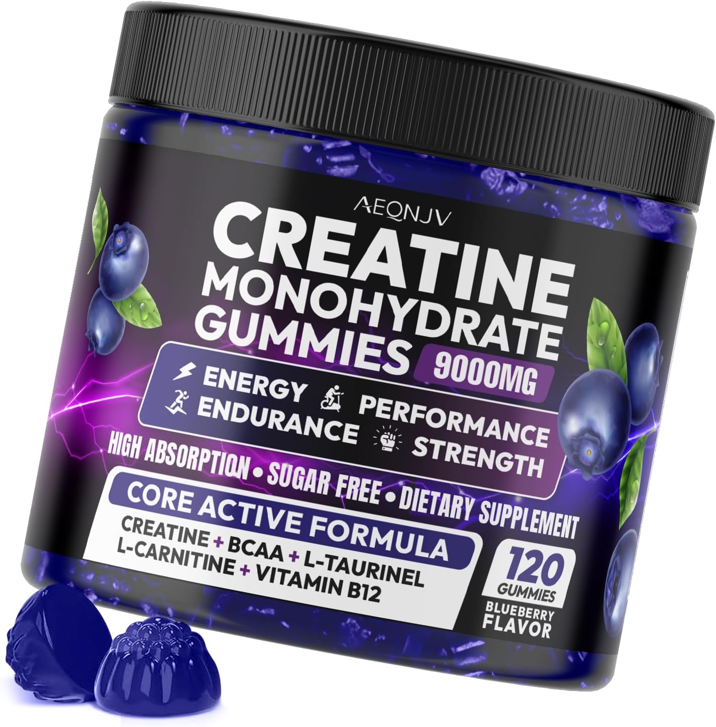 Creatine Monohydrate Gummies, Energy & Muscle Support Pre-Workout Complex Creatine for Women & Men with 5000mg Creatine